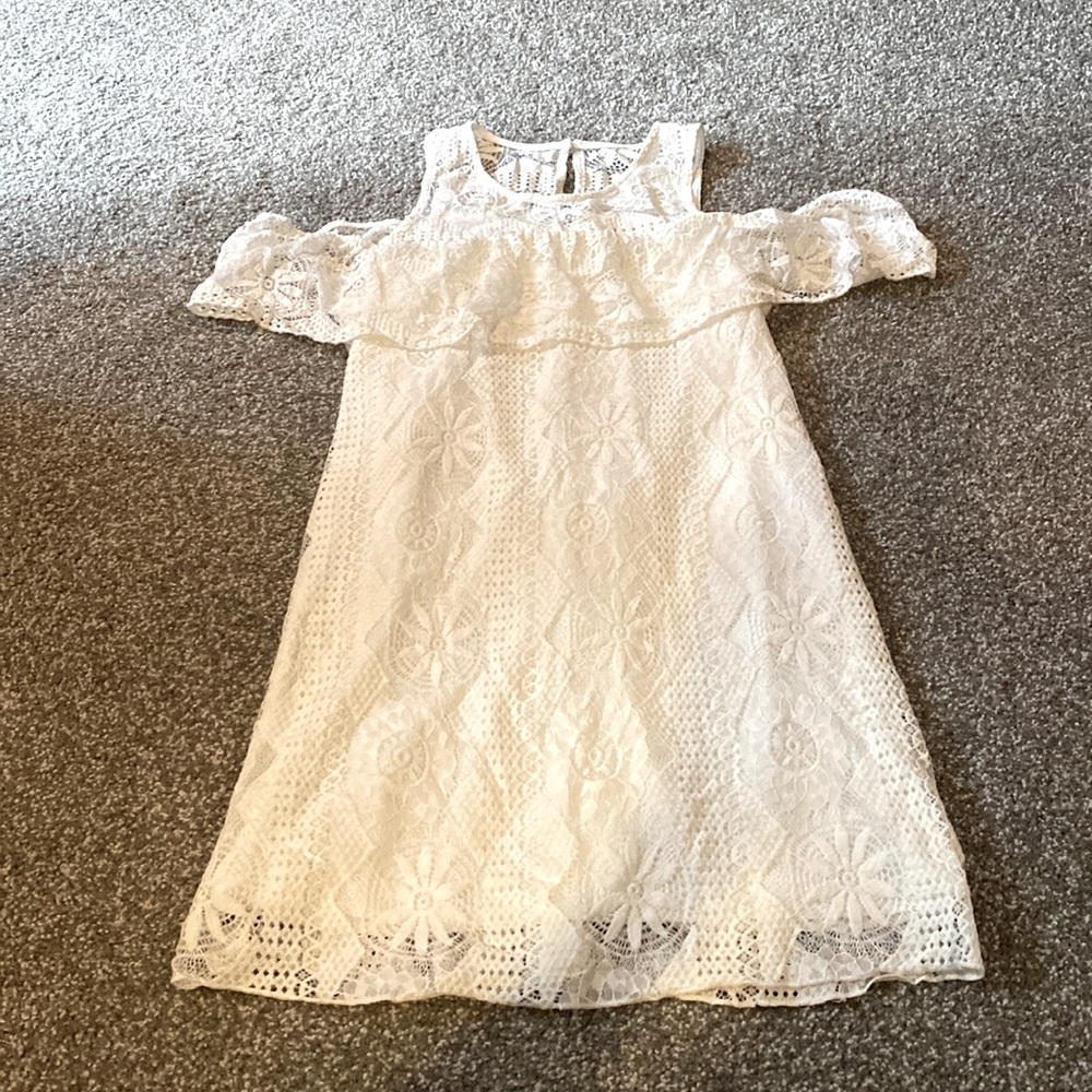Francesca’s white lace off the shoulder dress